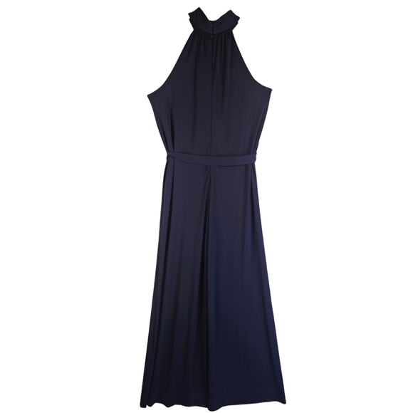 Ann Taylor Jumpsuit Halter Wide Leg WMNS L Navy Blue Sleeveless Tie Waist EUC - Picture 4 of 16